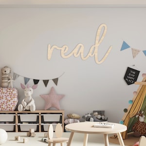 Letrero de madera para pared "Leer": decoración perfecta para la sala de juegos de los niños, ideal para dormitorio, guardería o sala de juegos.