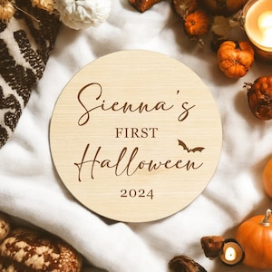 Personalised My First Halloween 2024 Wooden Baby Name Plaque | Baby&#39;s First Halloween Photo Props & Announcement