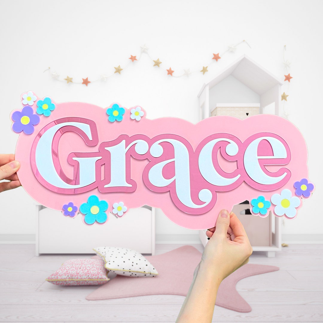 Children's Acrylic Name Sign With Flower Details, Multilayer Bedroom ...
