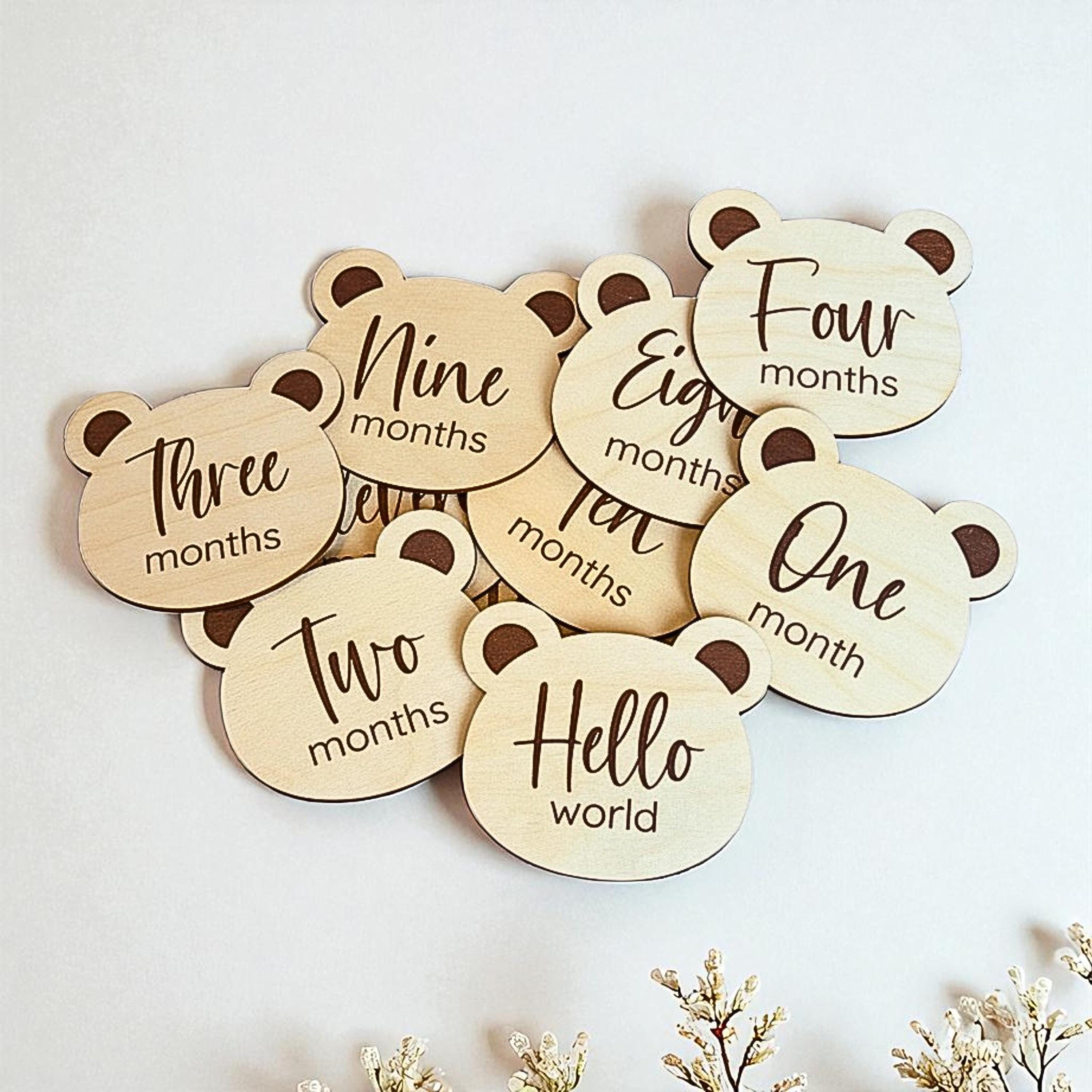 Teddy Bear Shape Wooden Baby Milestone Discs Set - Monthly Markers ...