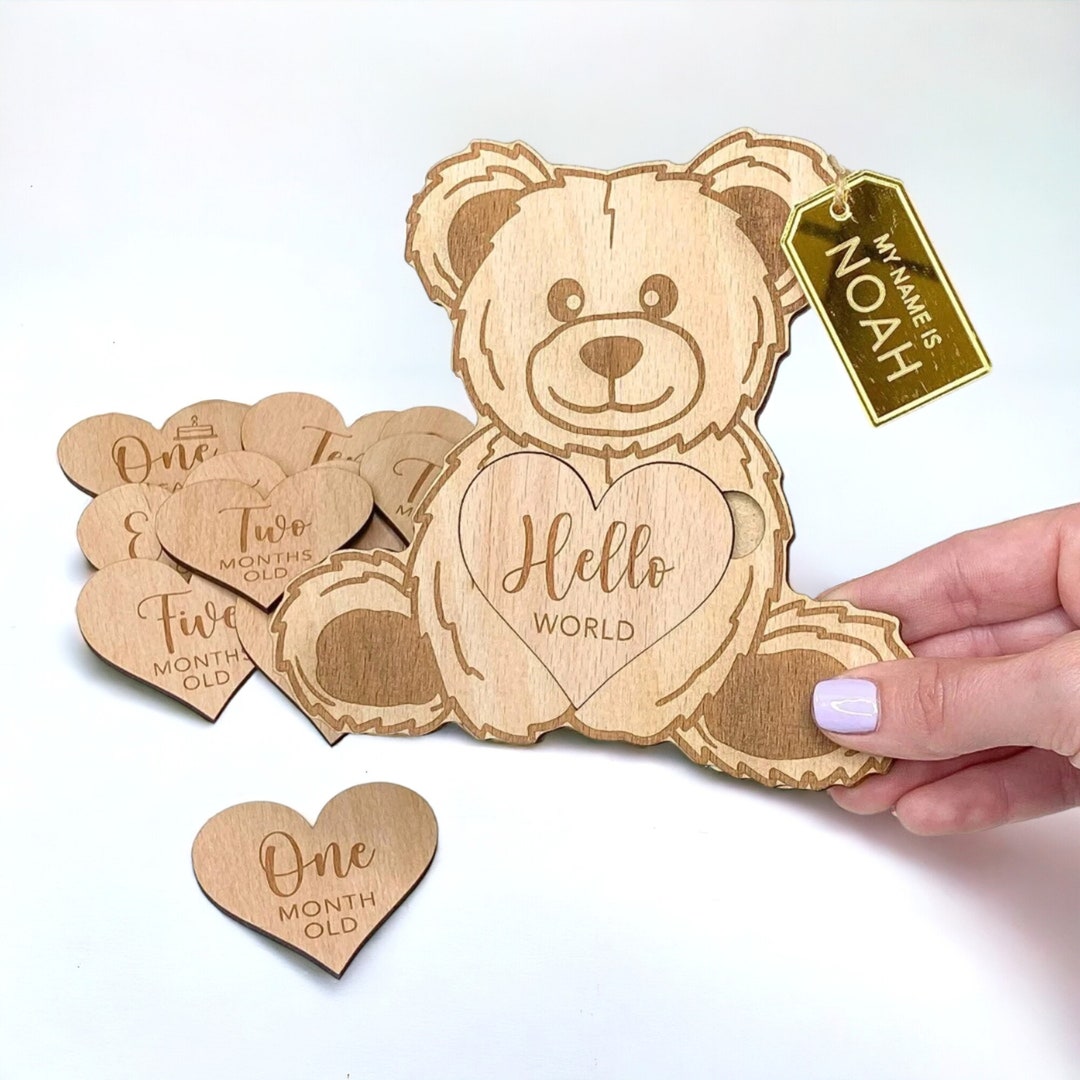 Teddy Bear Baby Milestone Keepsake - Interchangeable Design, Hello ...