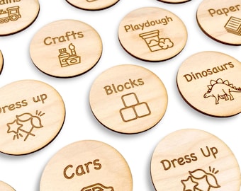 Toy Box Storage Tags - Wooden Trofast Labels - Playroom Decor - Interior Signage - Custom Message And Icons Available!