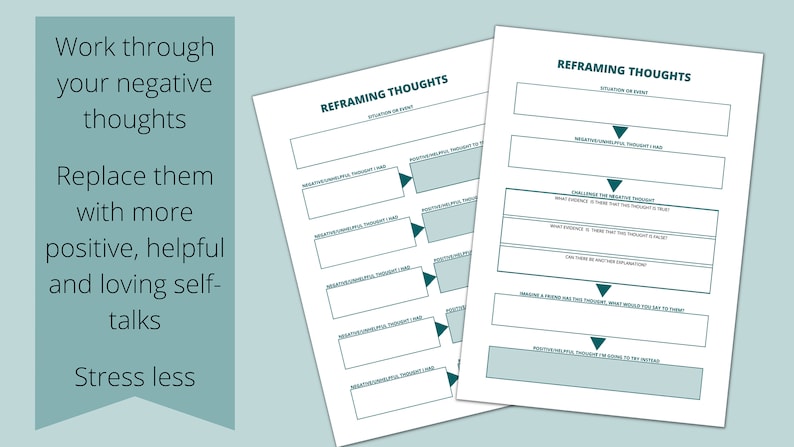 Reframe Negative Thoughts Printable, Self Care Worksheets to Challenge ...