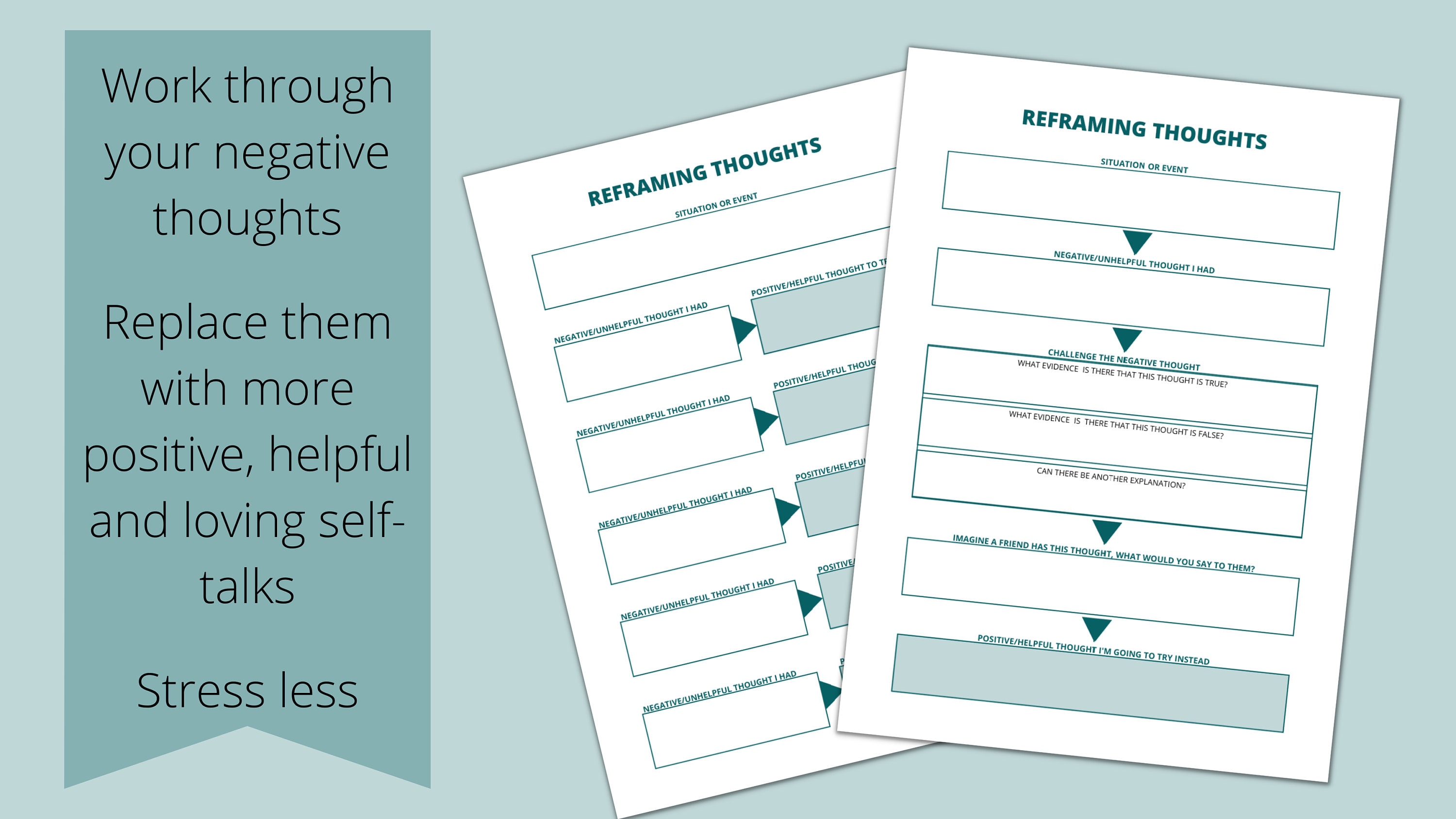 Reframe Negative Thoughts Printable, Self Care Worksheets to Challenge ...
