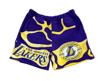 Handgemachte umfunktionierte Los Angeles Lakers Sweat Shorts