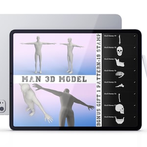 Procreate 3D models, Procreate Tattoo model, 3D man model, 3D arm model, 3D leg model, 3D model for tattoo, Skull Tattoo Stamp