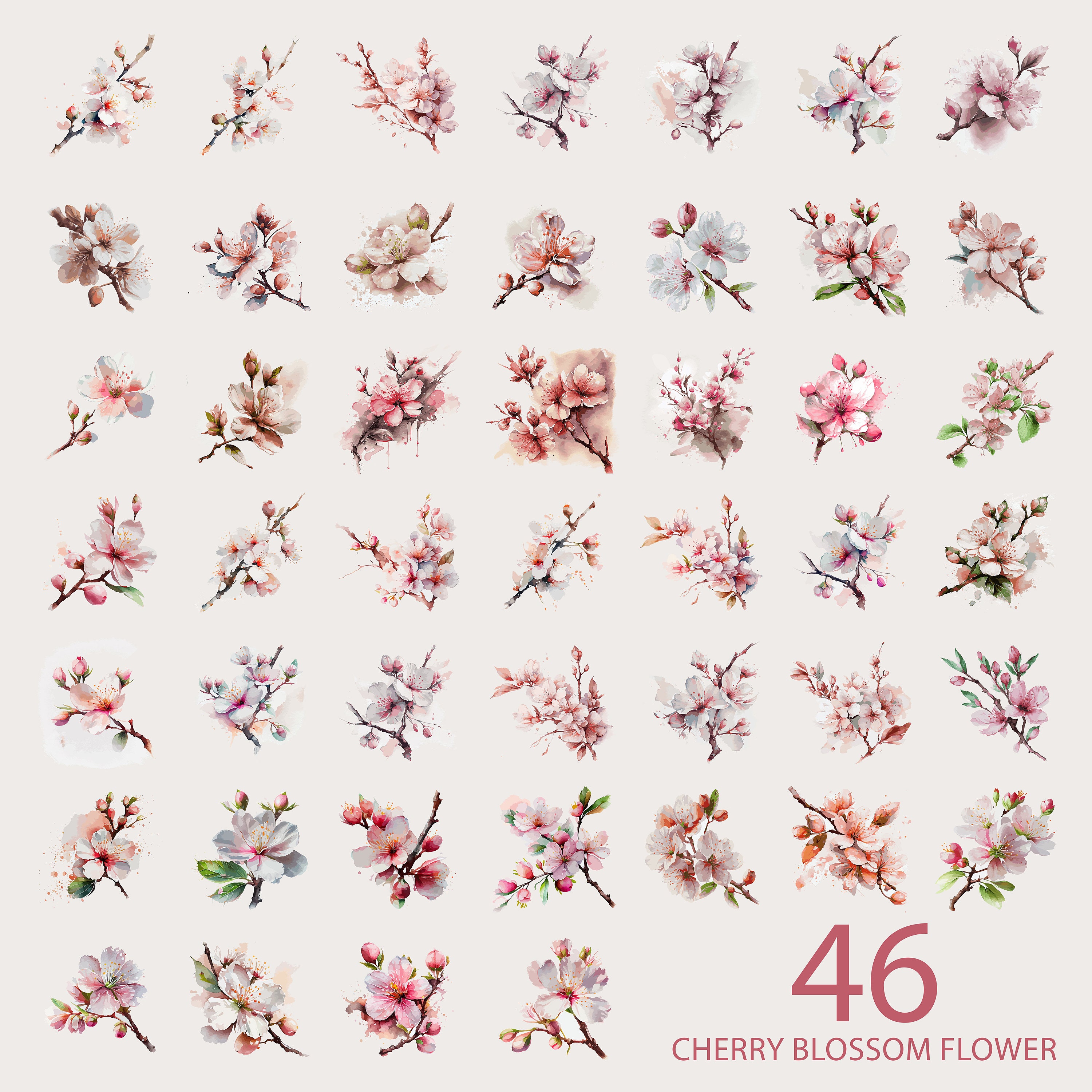46 Procreate Brushes, Cherry Blossom Tattoo Set, Blossom SVG, PNG ...