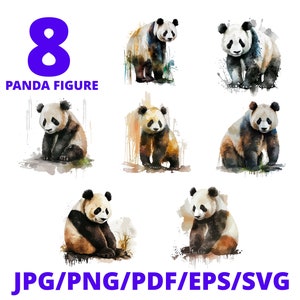 8 Panda Figure, Premium Vector Clipart -Panda - Cute Panda Planning Clipart - Instant Download