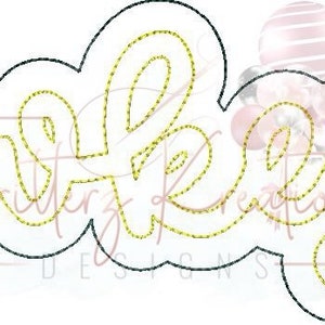 May include: A yellow outline of the word "Hawkeyes" in a white cloud-shaped design.