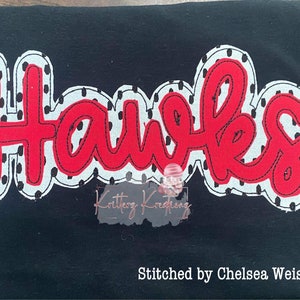 Hawks Double Applique Design. Hawks Offset Applique Design. School Mascot Design. Applique Design. Digital Embroidery Design. 8 Sizes.