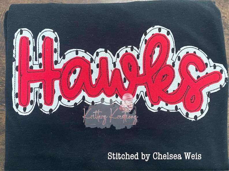 Hawks Double Applique Design. Hawks Offset Applique Design. School ...