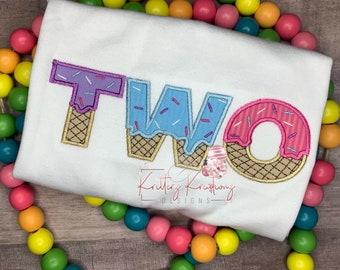 Ice Cream TWO Applique Embroidery Design. Digital Embroidery Design. 3 Sizes.