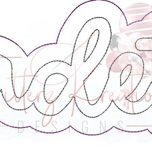 May include: A black and white outline of the word "cadets" in a cursive font. The word is surrounded by a cloud-like shape.