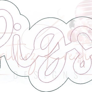 May include: A black and white outline of the word "Pizza" in a cloud shape. The word is outlined in a dashed line.