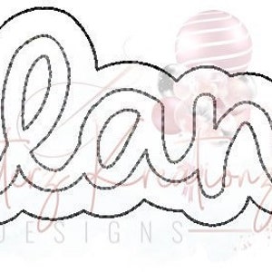 May include: A black and white outline of the word "Highlanders" in a cursive font.