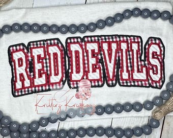Red Devils Varsity Double Applique Design. Red Devils Varsity Offset Applique Design.School Mascot Design.Applique Design.Digital Embroidery
