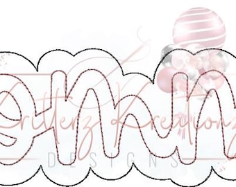 May include: A white outline of the word "Mama" in a wavy font, with a decorative border. The text "Bruttez Kreations Designs" is visible within the word. A cluster of pink and white cake pops is in the background.