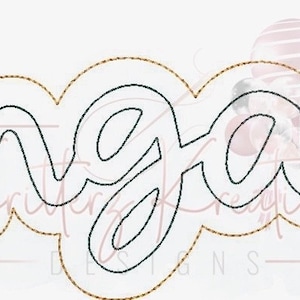 May include: A black and white outline of the word "Bengals" in a cursive font. The word is surrounded by a dotted line.