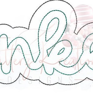 May include: A black and white outline of the word "Yankees" in a cursive font. The word is surrounded by a white outline.