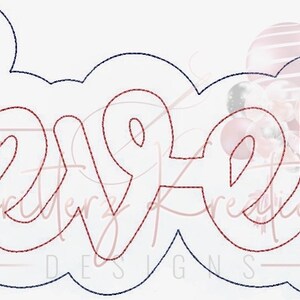 Op de afbeelding: Een blauwe omtrek van het woord "Forever" in een cursief lettertype. Het woord is omlijnd in rood.