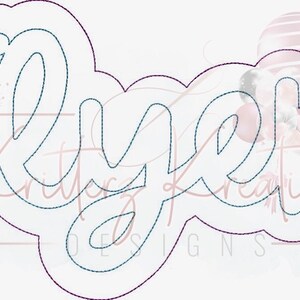 May include: A digital cut file design of the word "Flyer" in a cursive font. The design is outlined in blue and can be used for crafting projects.