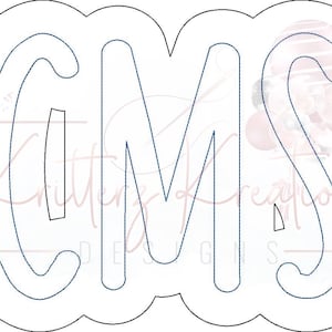 May include: A white outline of the letters "CMS" in a cloud-like shape.
