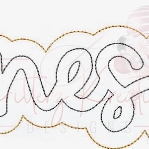May include: A black and white embroidery design of the word "Tennessee" in a cursive font. The design is outlined in a brown stitch.