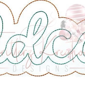 May include: A teal blue outline of the word "Wildcats" in a cursive font. The word is surrounded by a brown outline.