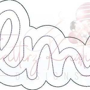May include: A black outline of the name "Alma" in a cursive font, with a cloud-like border. The design includes a decorative element of pink and red ornaments in the background. The text "Kreattrz of Kreatiions Designs" is also present.