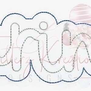 May include: A white outline of the word "Mariners" in a cursive font. The outline is made of a dashed line and is surrounded by a solid blue line.