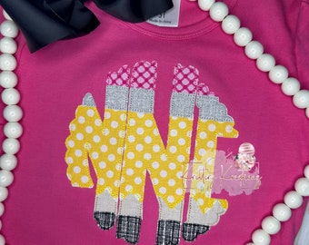 Pencil Scallop Monogram Applique Design. Pencil Scallop Monogram Embroidery Design. Pencil Scallop Monogram Font. Machine Embroidery Design.