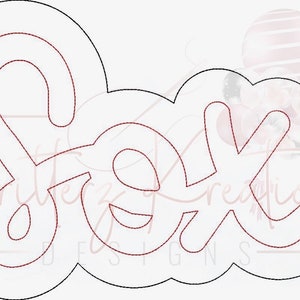May include: A black and white outline of the word "Six" in a whimsical, handwritten style. The letters are connected and have a rounded, bubbly appearance.