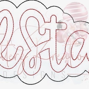 May include: A white outline of the word "all stars" in a cursive font. The word is outlined in black and filled in with a red color.