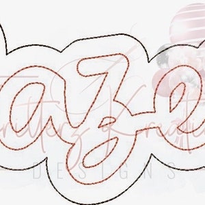 May include: A black and white outline of the word "Happy" in a cursive font.