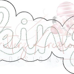 May include: A black and white outline of the word "Vikings" in a stylized font. The word is in a cloud-like shape.