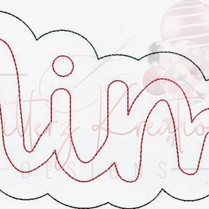 Peut inclure: Contour noir et blanc du mot "mini" en écriture cursive. Le mot est entouré d'une forme en nuage.