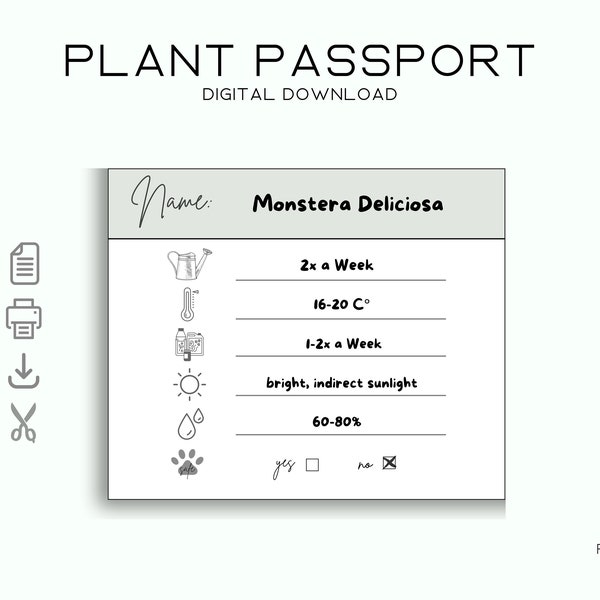 Houseplant Passport | Plantcare Tag | Printable Plant Care Tracker | English version