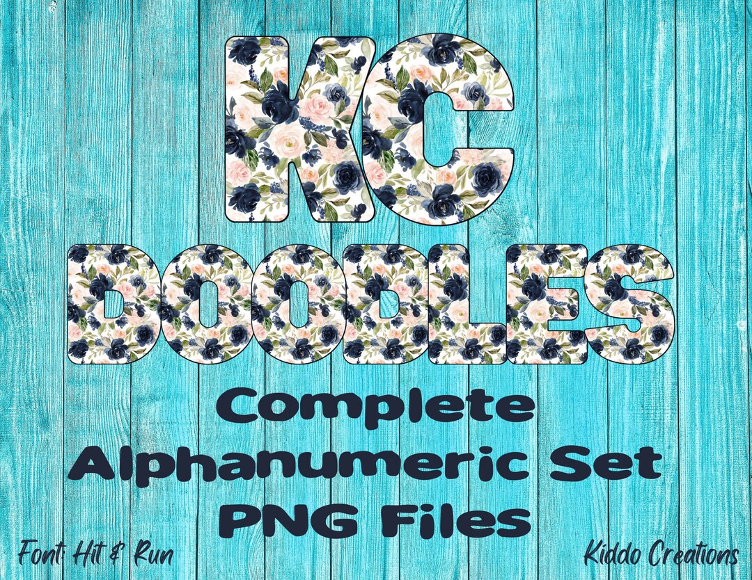 Blue Pink Floral Doodle Letters Full Alphaset Clipart PNG - Etsy