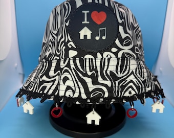 I Love House Music Bucket Hat / Festival Hat / Rave Hat - with or without charms or patch