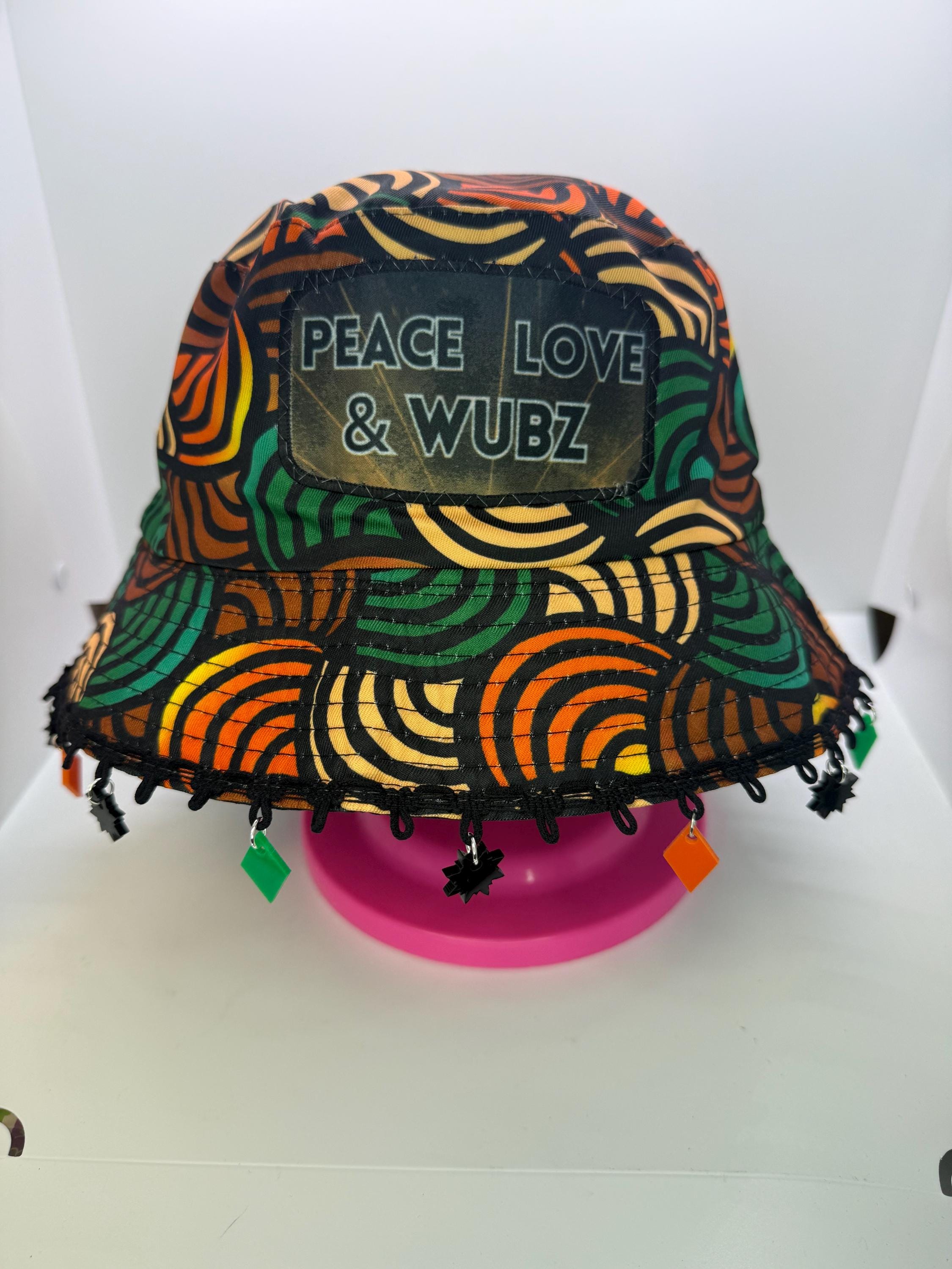 Peace Love and Wubz (version 3) Bucket Hat / Festival Hat 