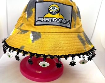 Subtronics Inspired Bucket Hat YELLOW option / Festival Hat / Rave Hat - with or without cyclops eye charms