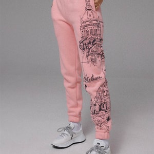 Stylish Cotton Pink Joggers with Italian Print Comfy Streetwear Pants for Women Pink