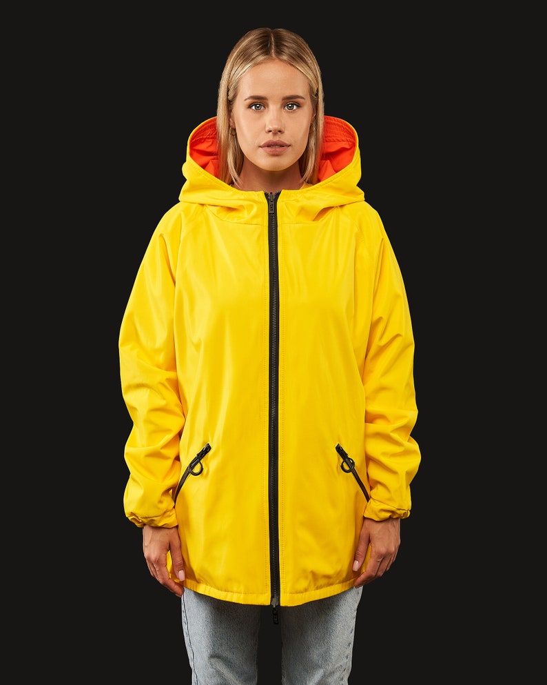 Dual-Tone Unisex Raincoat Sunshine Yellow & Vibrant Orange Ukrainian Craftsmanship image 4
