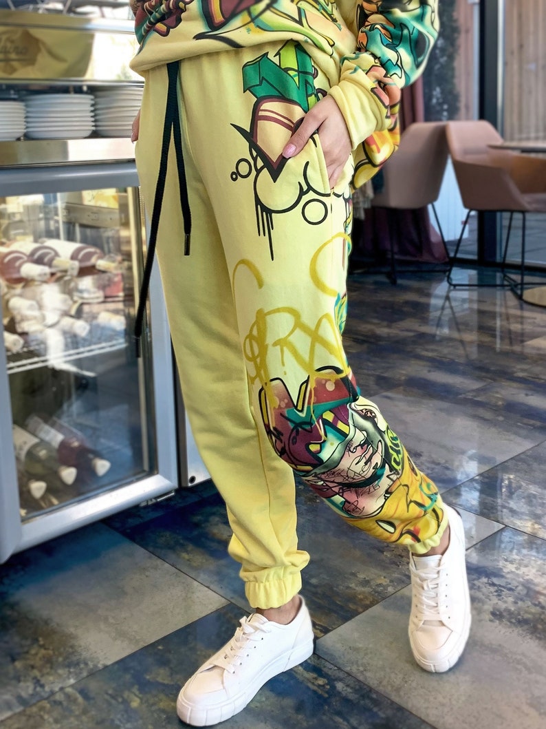 Lemon pants, loose pants, summer women's pants, comfortable joggers, elastic pants, printed joggers, graffiti print image 2