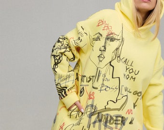 Stylish Oversized Hoodie Mock-Up: Unisex Yellow Comfortable Printed Hoodie