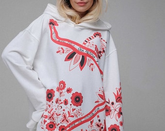 Ukraine Hoodie with black and red print, Oversized Hoodie Mock up, Unisex white hoodie, comfortable printed hoodie, designer print