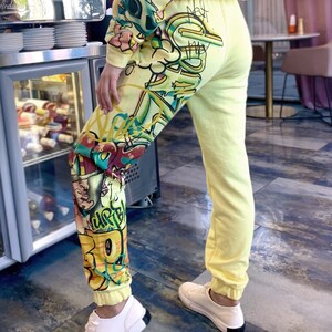 Lemon pants, loose pants, summer women's pants, comfortable joggers, elastic pants, printed joggers, graffiti print image 3