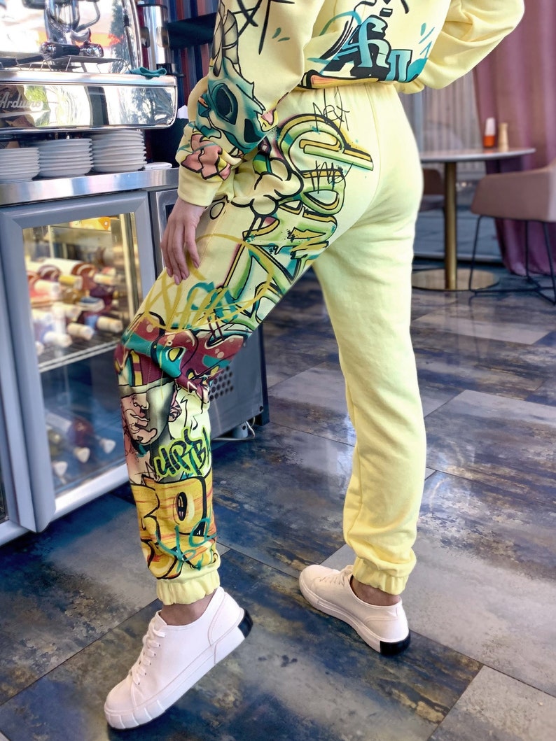 Lemon pants, loose pants, summer women's pants, comfortable joggers, elastic pants, printed joggers, graffiti print image 3