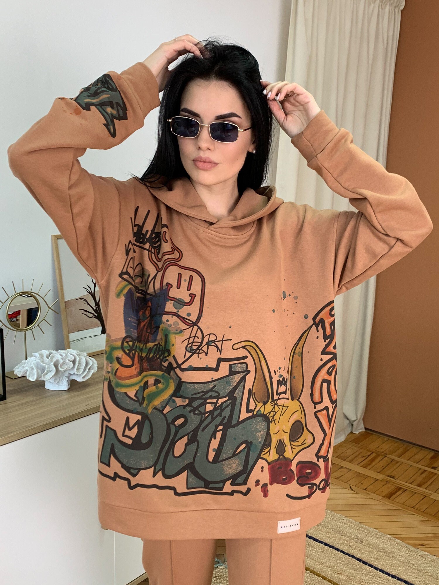 Graffiti Oversized Milk Hoodie Mock Up, Unisex White Hoodie, Comfortable Printed Hoodie