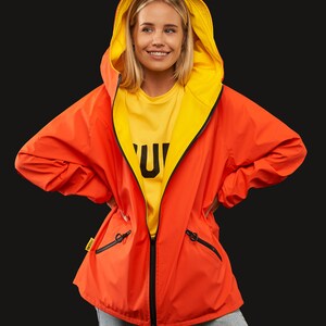 Dual-Tone Unisex Raincoat Sunshine Yellow & Vibrant Orange Ukrainian Craftsmanship image 1